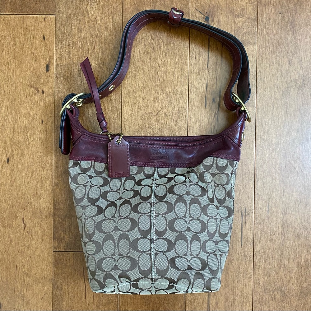 Y2K Coach Crossbody Bleeker Signature (F0768-11437) Burgundy Jacquard Fabric